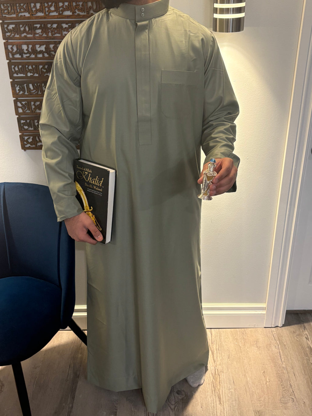 Olive green collared thobe